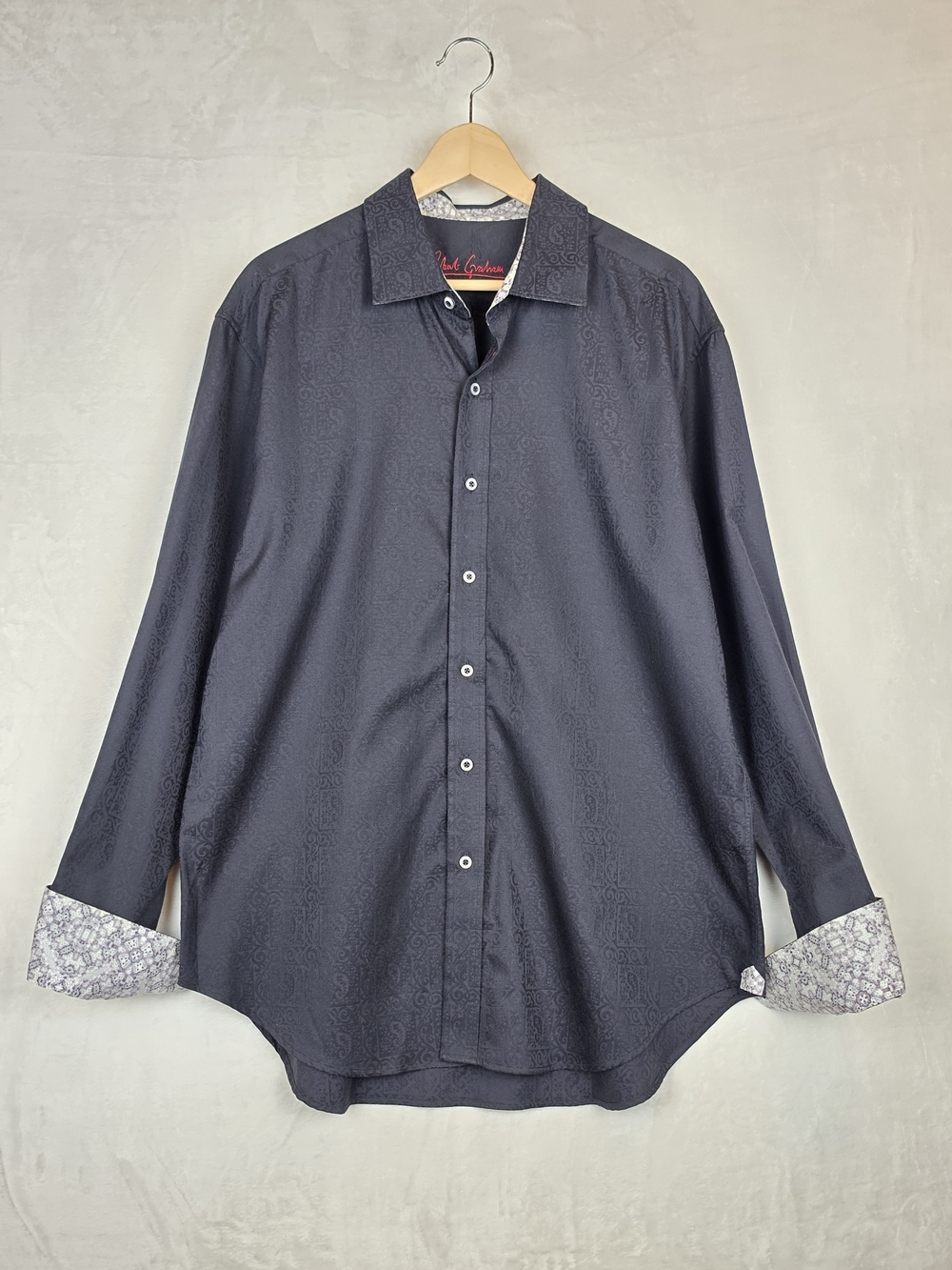 Robert Graham‎ Mens XL Black Jacquard Paisley Flip Cuff Button Down Shirt